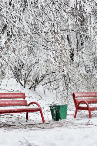 Benches in Snow wallpaper 320x480