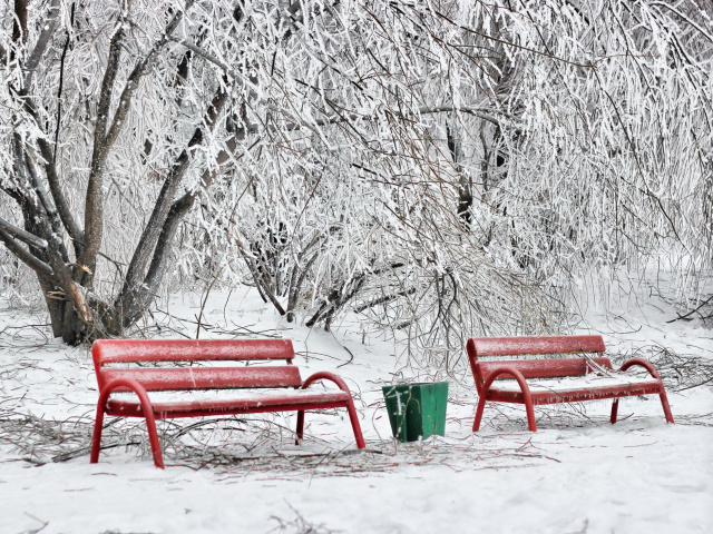 Benches in Snow wallpaper 640x480