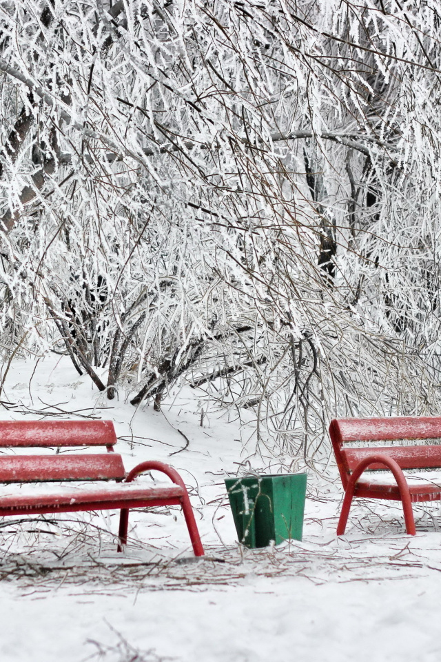 Benches in Snow wallpaper 640x960