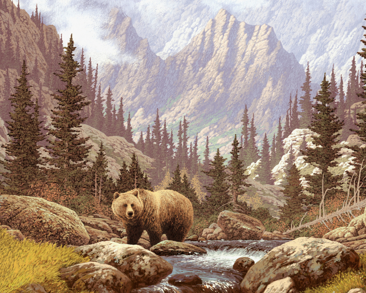 Fondo de pantalla Bear At Mountain River 1280x1024
