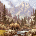 Sfondi Bear At Mountain River 128x128