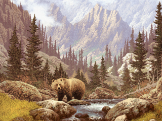 Das Bear At Mountain River Wallpaper 320x240