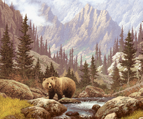 Das Bear At Mountain River Wallpaper 480x400