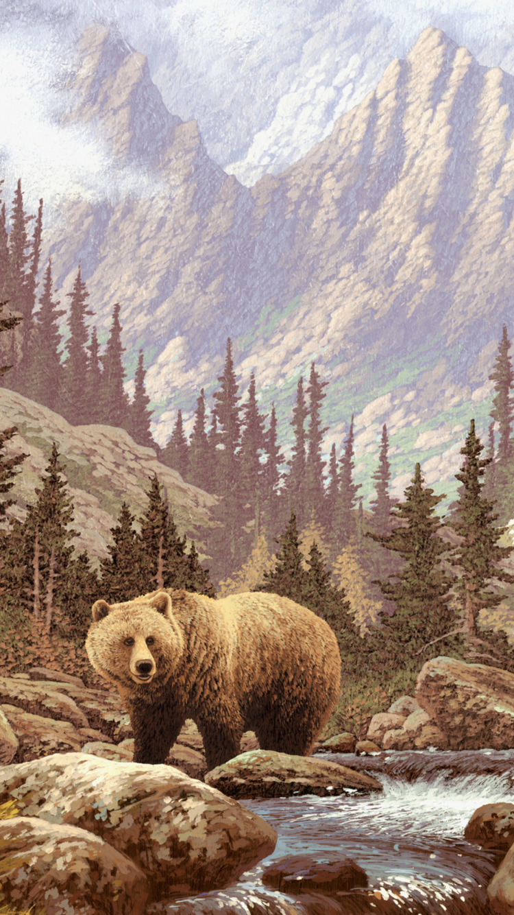 Sfondi Bear At Mountain River 750x1334