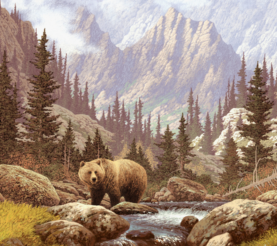 Обои Bear At Mountain River 960x854