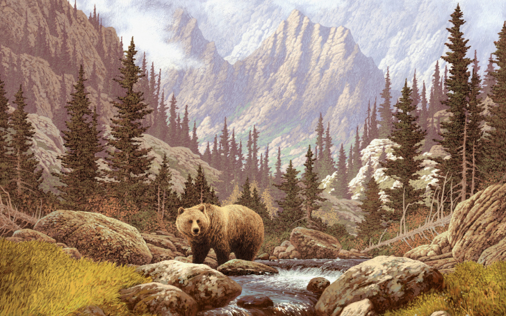 Bear At Mountain River wallpaper