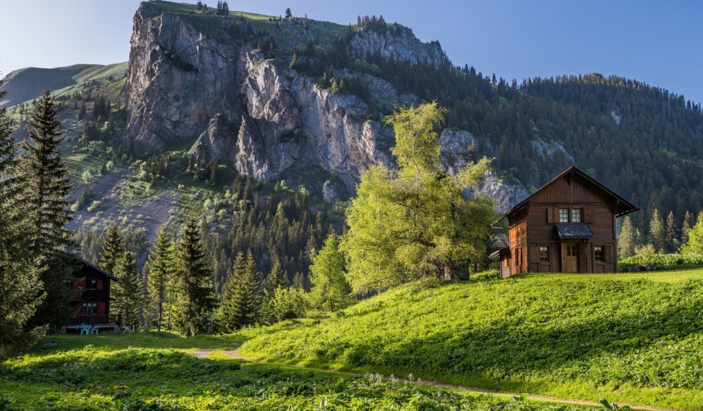 Fondo de pantalla Green House in Swiss Alps 1024x600