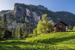 Green House in Swiss Alps Background for Android, iPhone and iPad