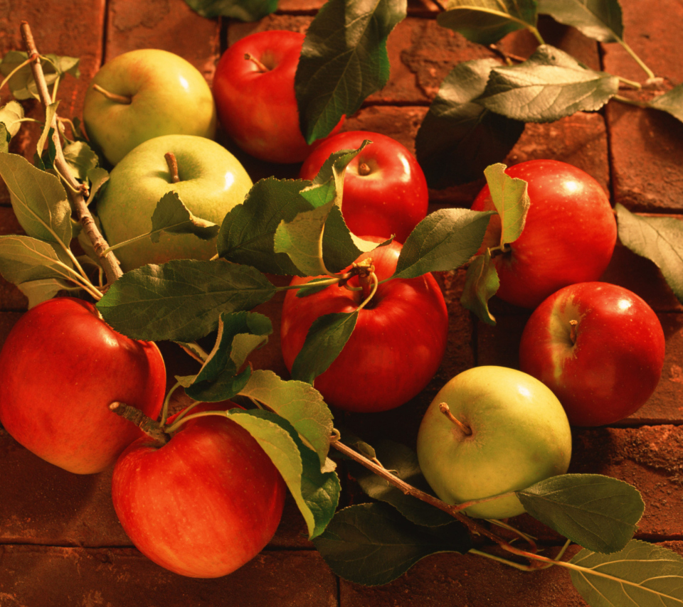 Apples And Juicy Leaves wallpaper 960x854