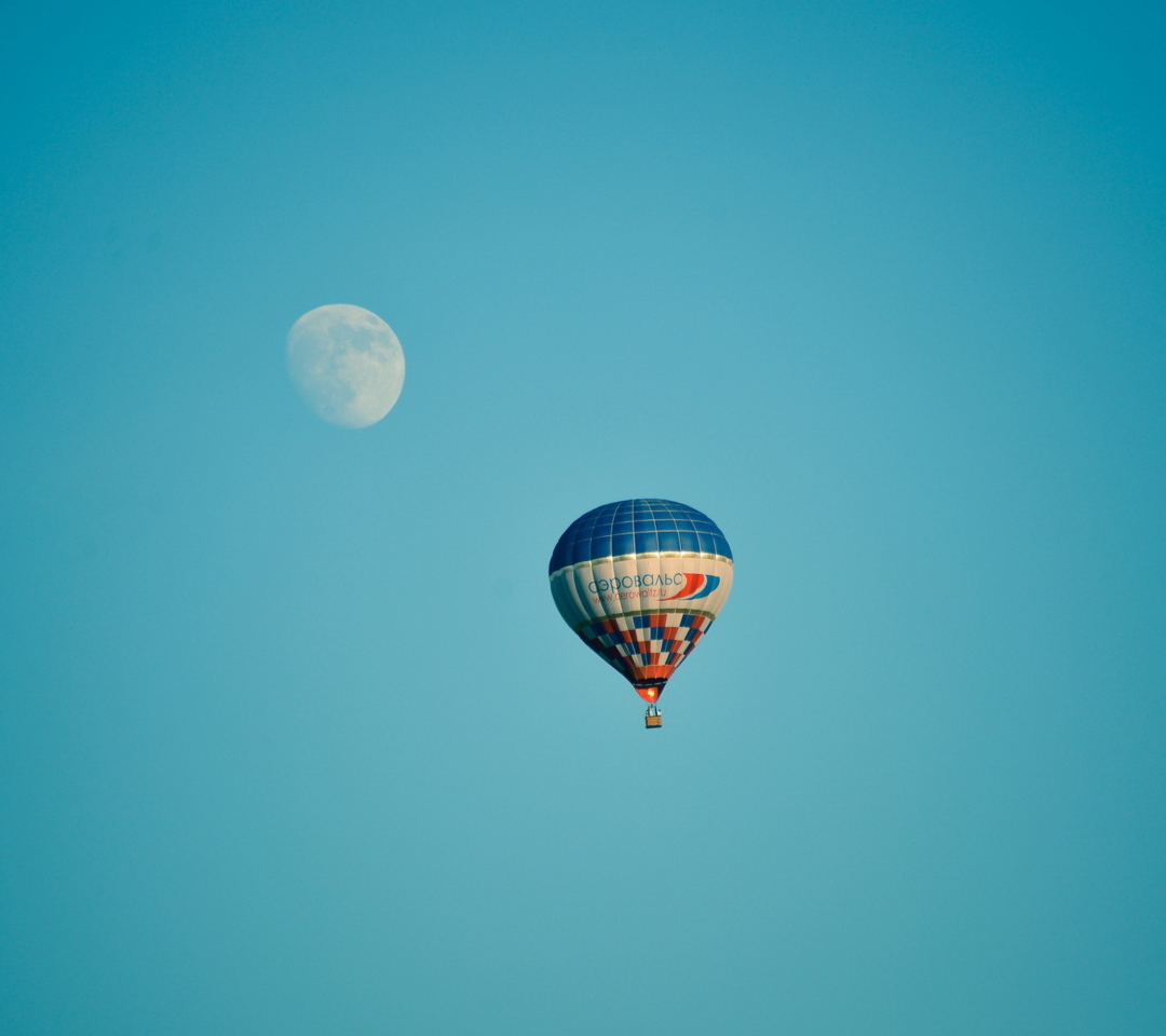 Air Balloon In Blue Sky In Front Of White Moon wallpaper 1080x960