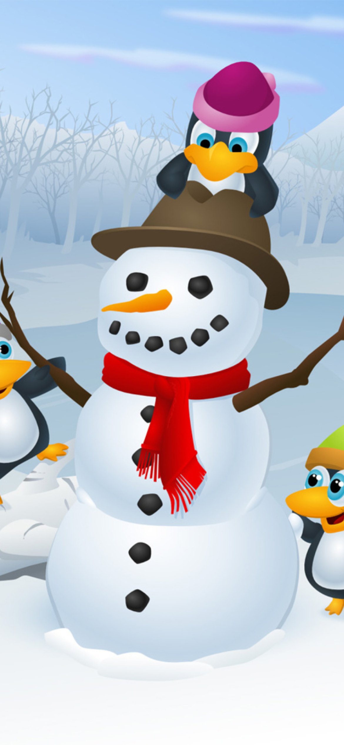 Обои Snowman and Penguin 1170x2532