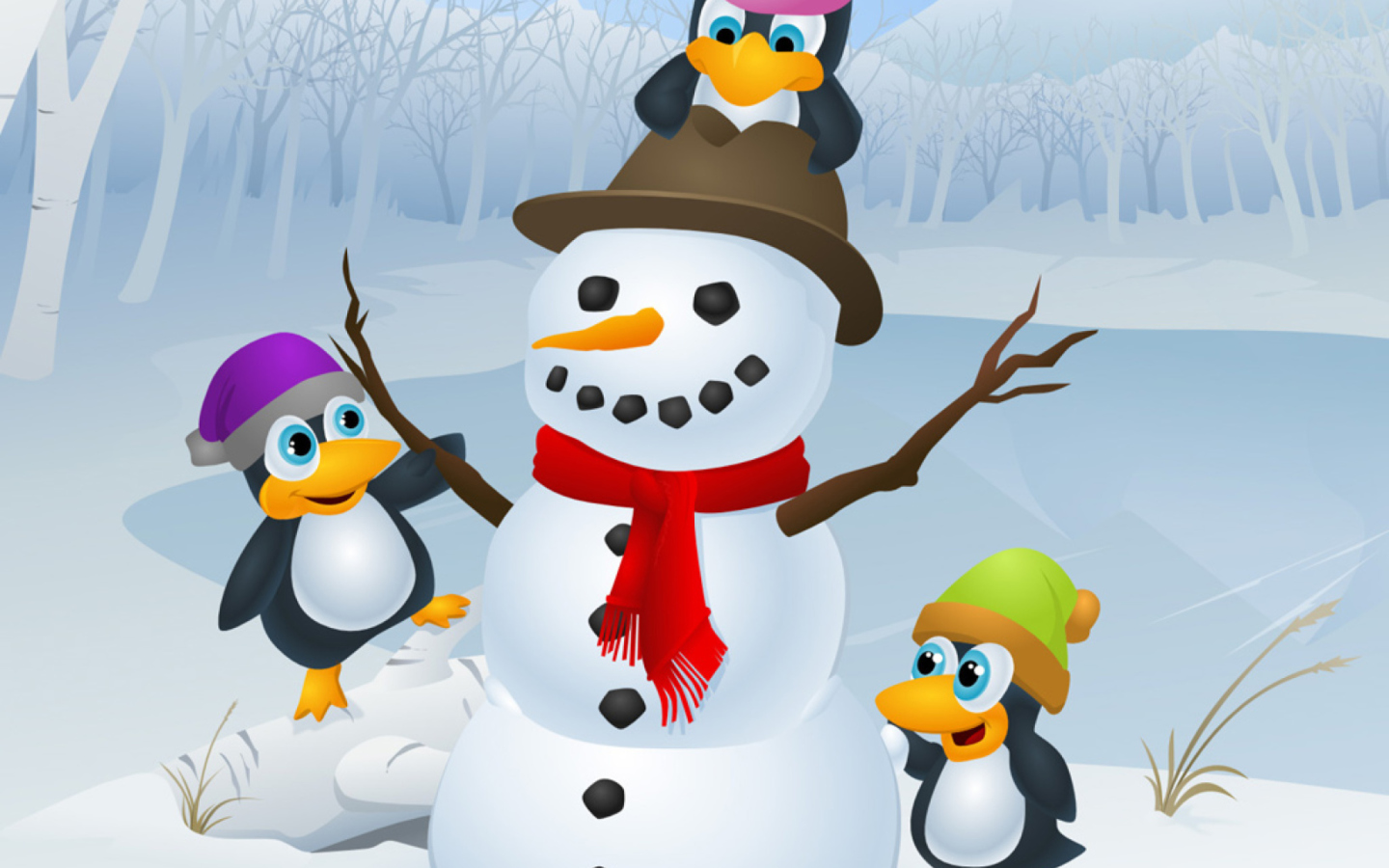 Обои Snowman and Penguin 1440x900