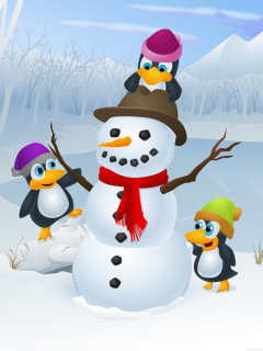 Snowman and Penguin wallpaper 240x320