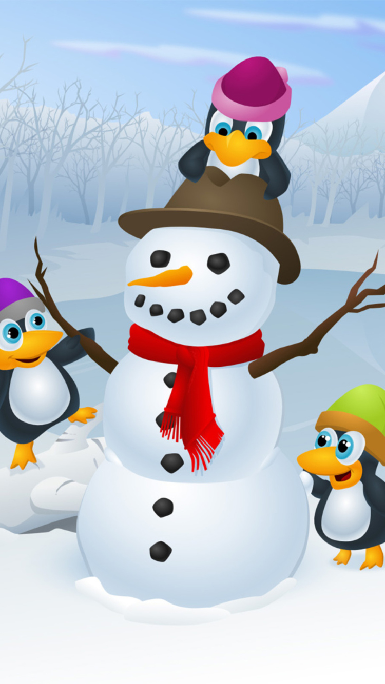 Обои Snowman and Penguin 750x1334