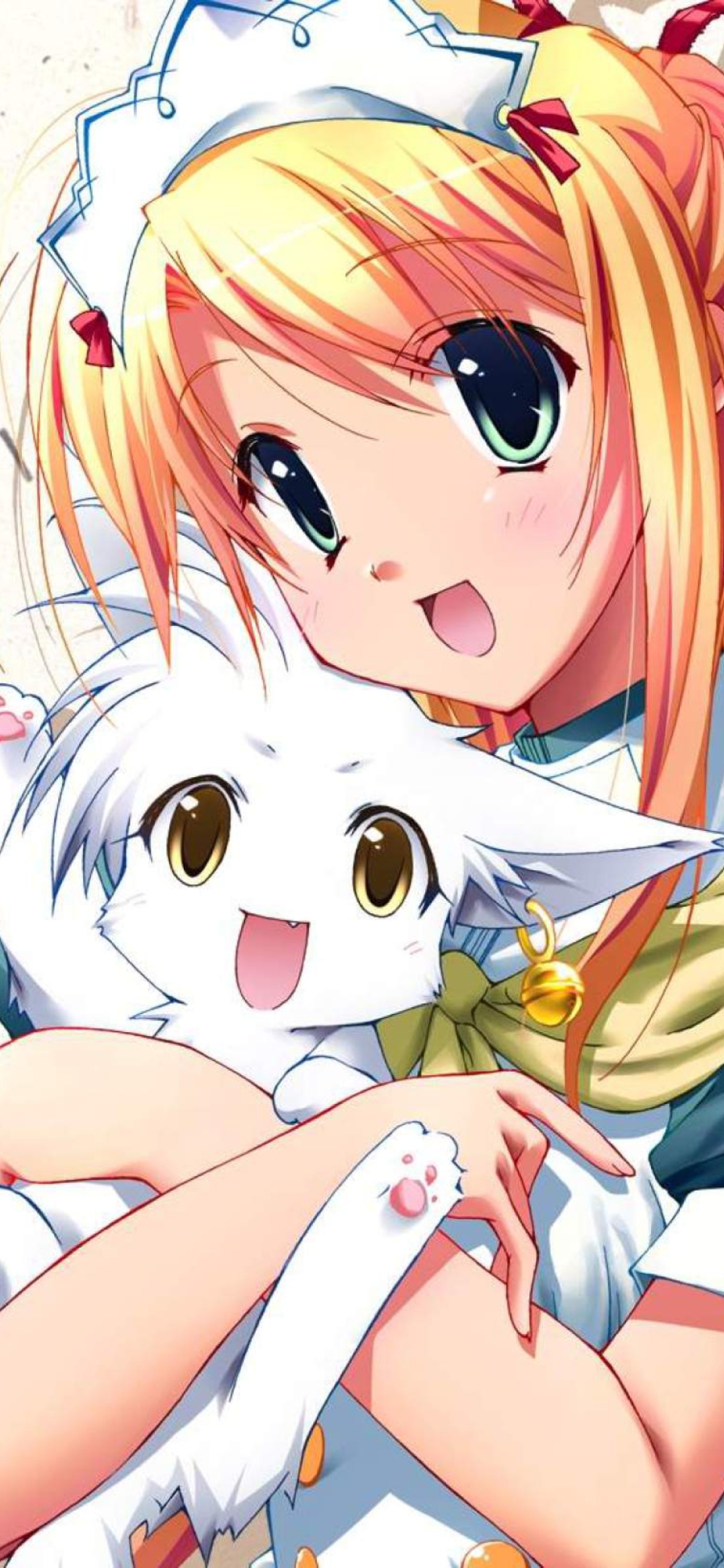 Das Girl Holding Kitty - Bukatsu Kikaku Wallpaper 1170x2532