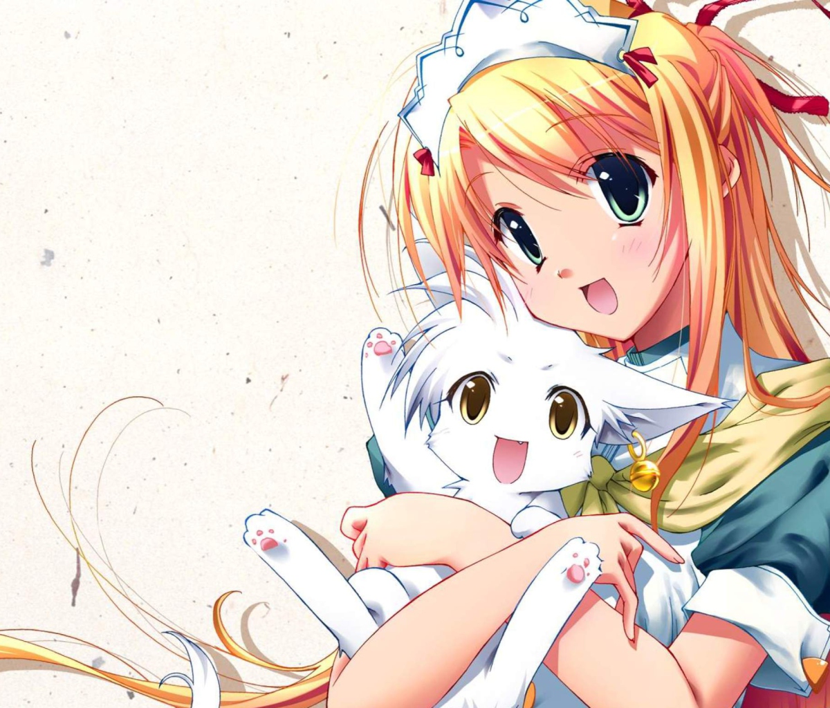 Das Girl Holding Kitty - Bukatsu Kikaku Wallpaper 1200x1024