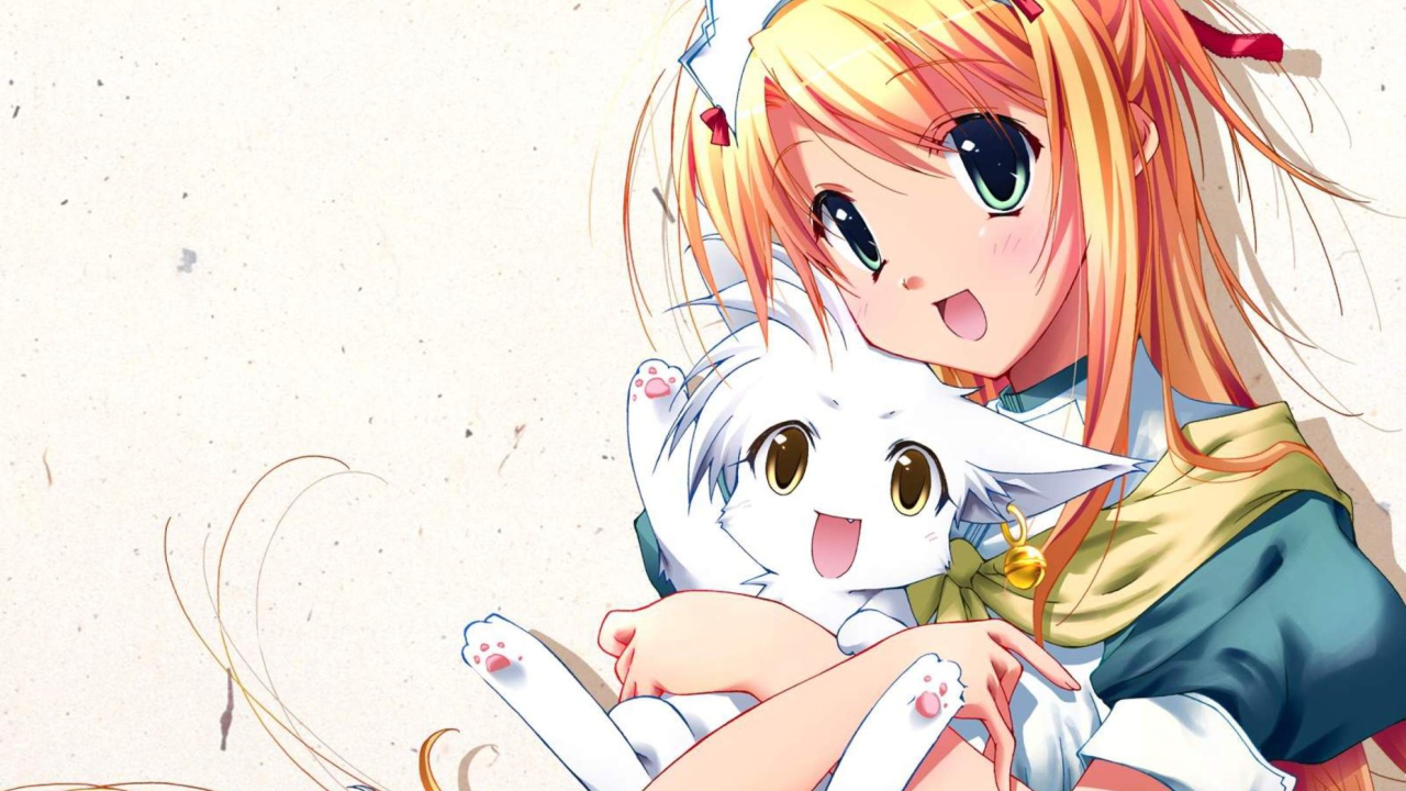 Das Girl Holding Kitty - Bukatsu Kikaku Wallpaper 1280x720