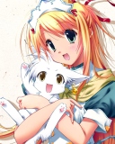 Das Girl Holding Kitty - Bukatsu Kikaku Wallpaper 128x160