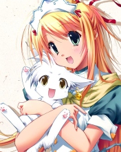 Girl Holding Kitty - Bukatsu Kikaku wallpaper 176x220