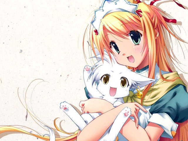 Das Girl Holding Kitty - Bukatsu Kikaku Wallpaper 640x480