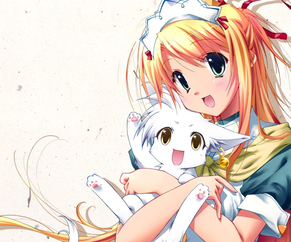 Fondo de pantalla Girl Holding Kitty - Bukatsu Kikaku 960x800