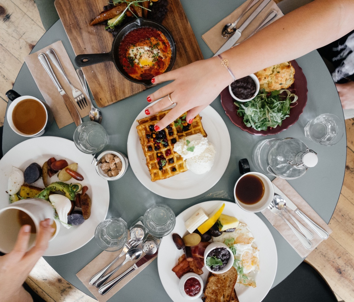 Fondo de pantalla Breakfast with Coffee, Bacon and Waffle 1200x1024