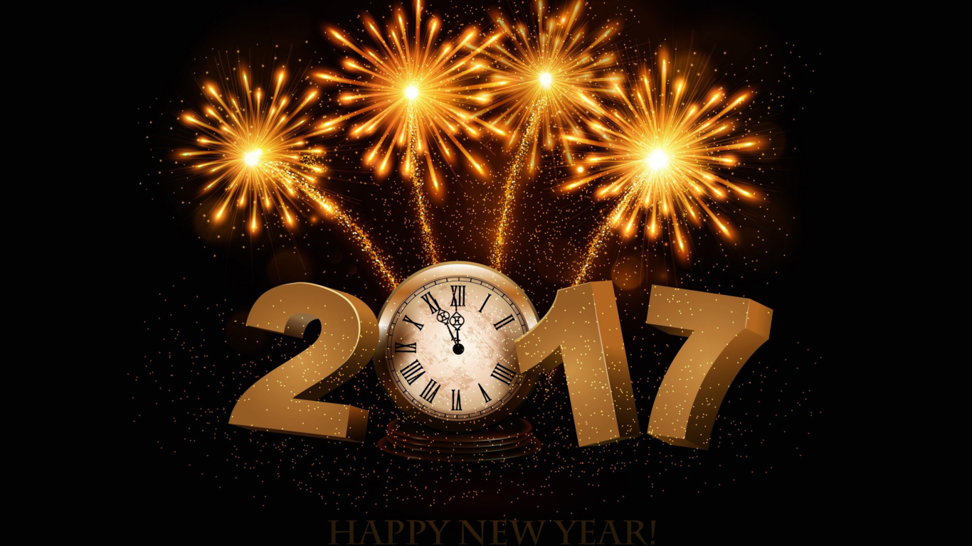 2017 New Year fireworks wallpaper 1366x768