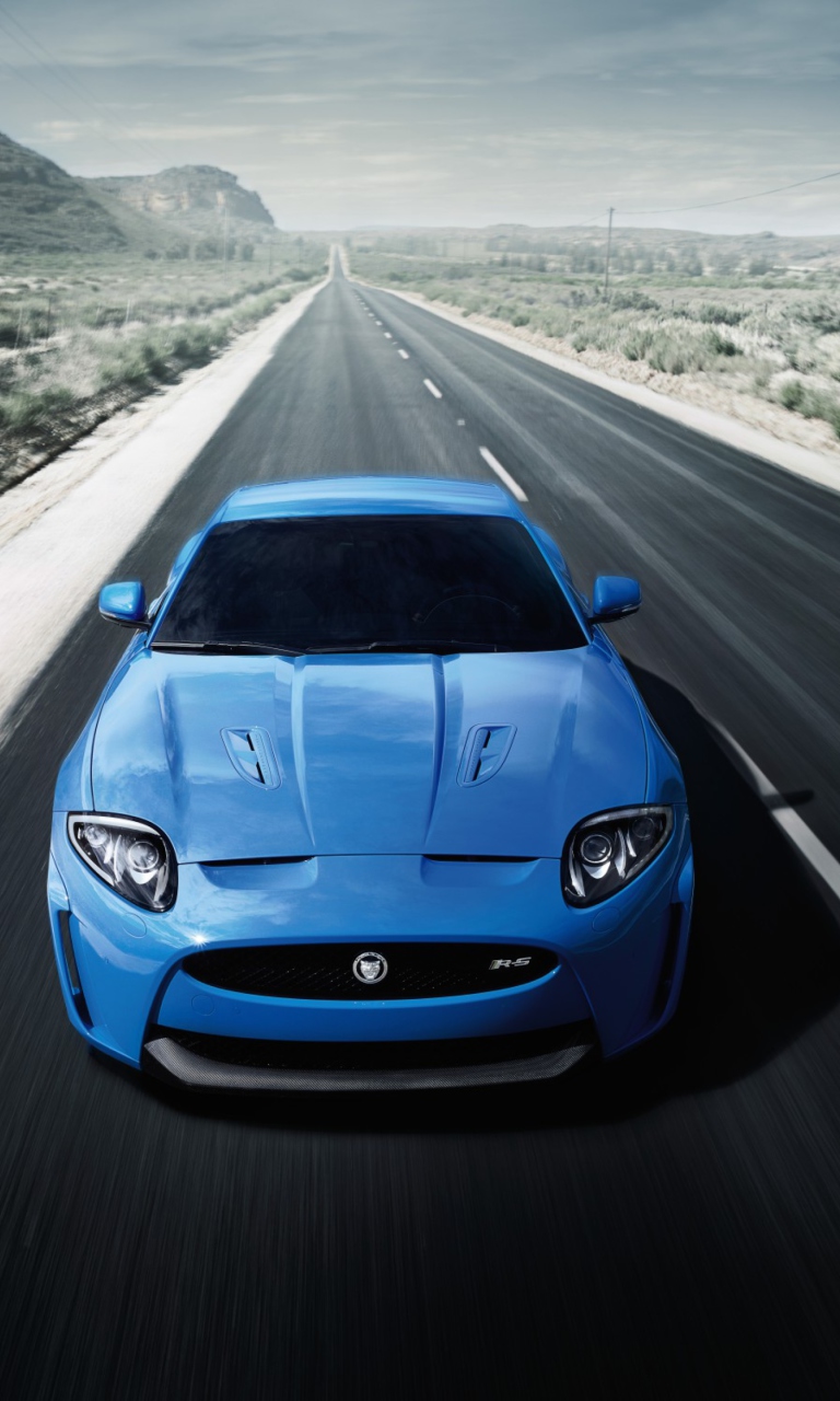 Das Blue Jaguar XKR Wallpaper 768x1280