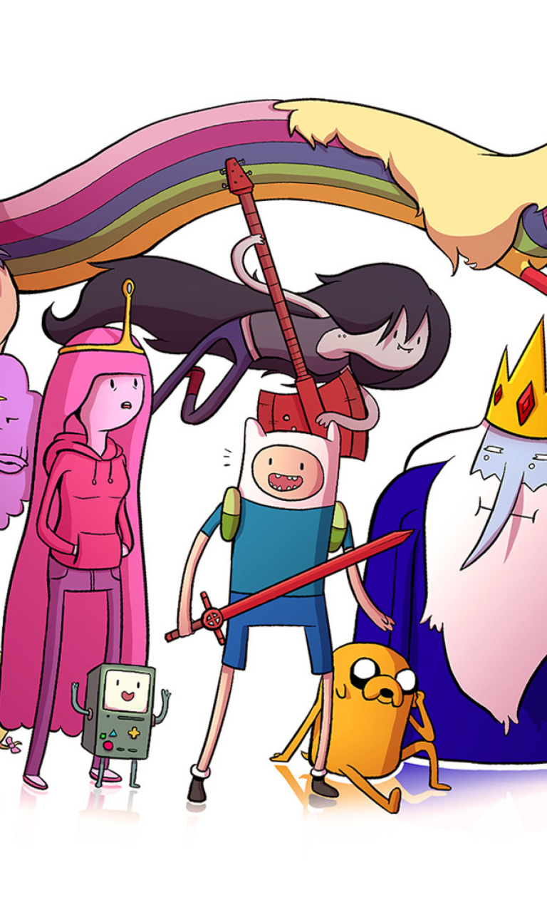 Fondo de pantalla Adventure time, finn the human, jake the dog, princess bubblegum, lady rainicorn, the ice king 768x1280