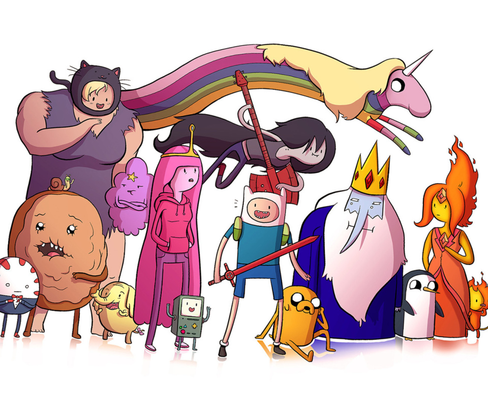 Fondo de pantalla Adventure time, finn the human, jake the dog, princess bubblegum, lady rainicorn, the ice king 960x800