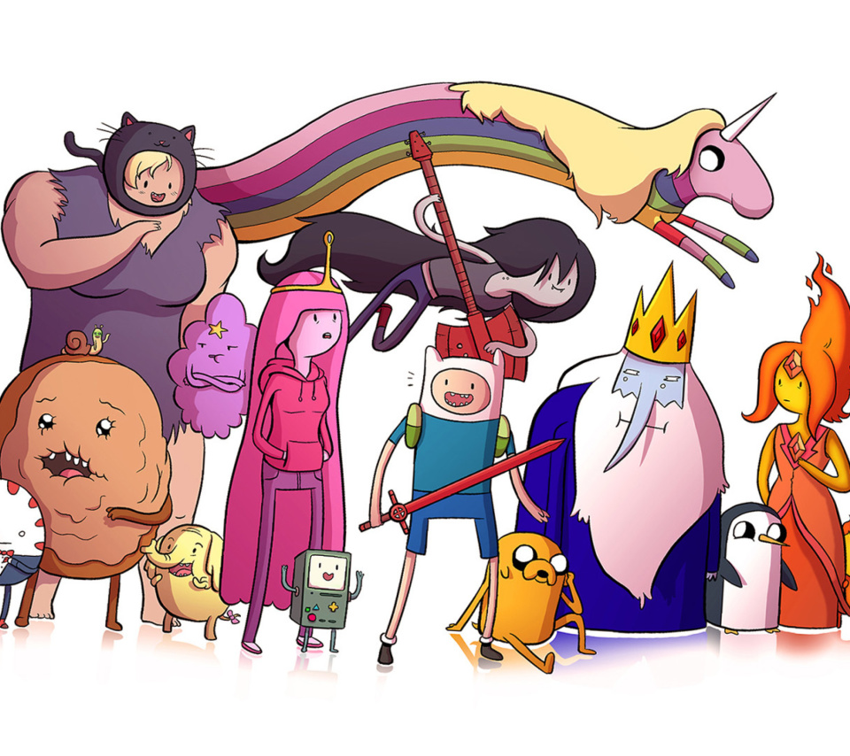 Adventure time, finn the human, jake the dog, princess bubblegum, lady rainicorn, the ice king wallpaper 960x854