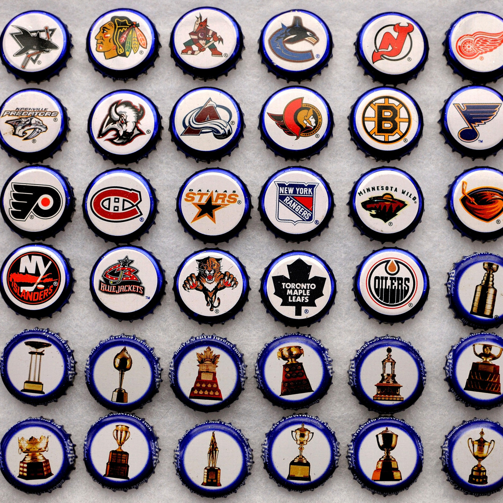 Bottle caps with NHL Teams Logo wallpaper 1024x1024