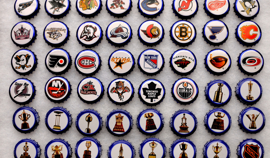 Das Bottle caps with NHL Teams Logo Wallpaper 1024x600