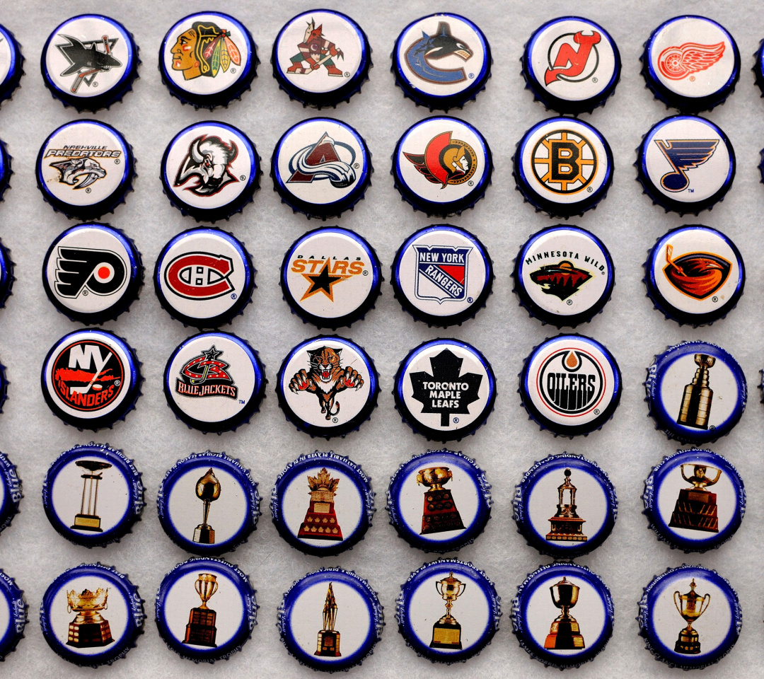 Fondo de pantalla Bottle caps with NHL Teams Logo 1080x960