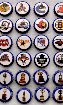 Sfondi Bottle caps with NHL Teams Logo 240x400