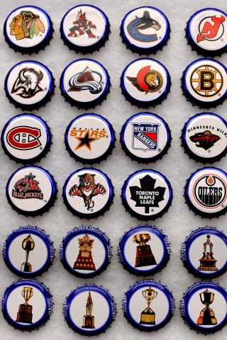 Обои Bottle caps with NHL Teams Logo 320x480