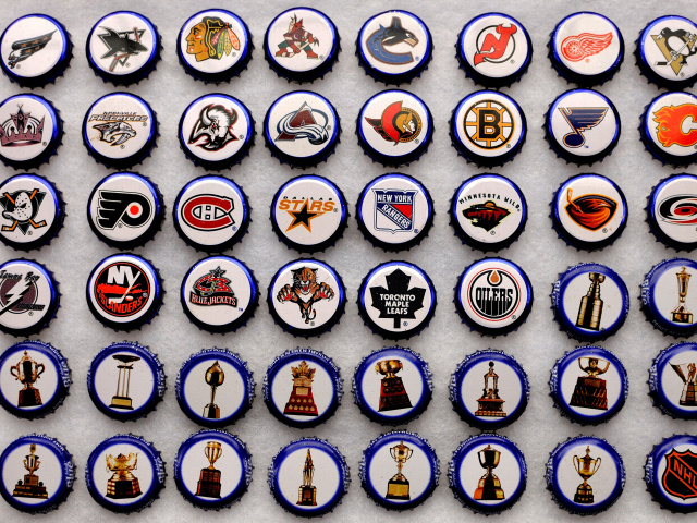 Обои Bottle caps with NHL Teams Logo 640x480