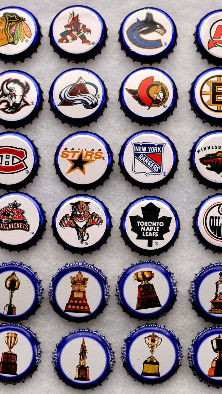 Fondo de pantalla Bottle caps with NHL Teams Logo 750x1334