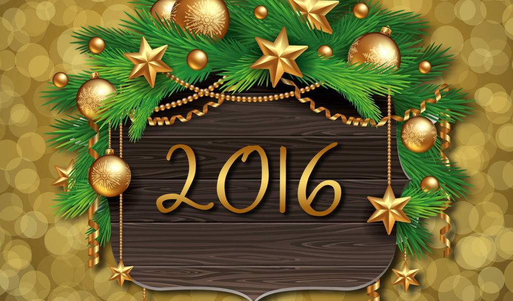 Das Happy New Year 2016 Golden Style Wallpaper 1024x600