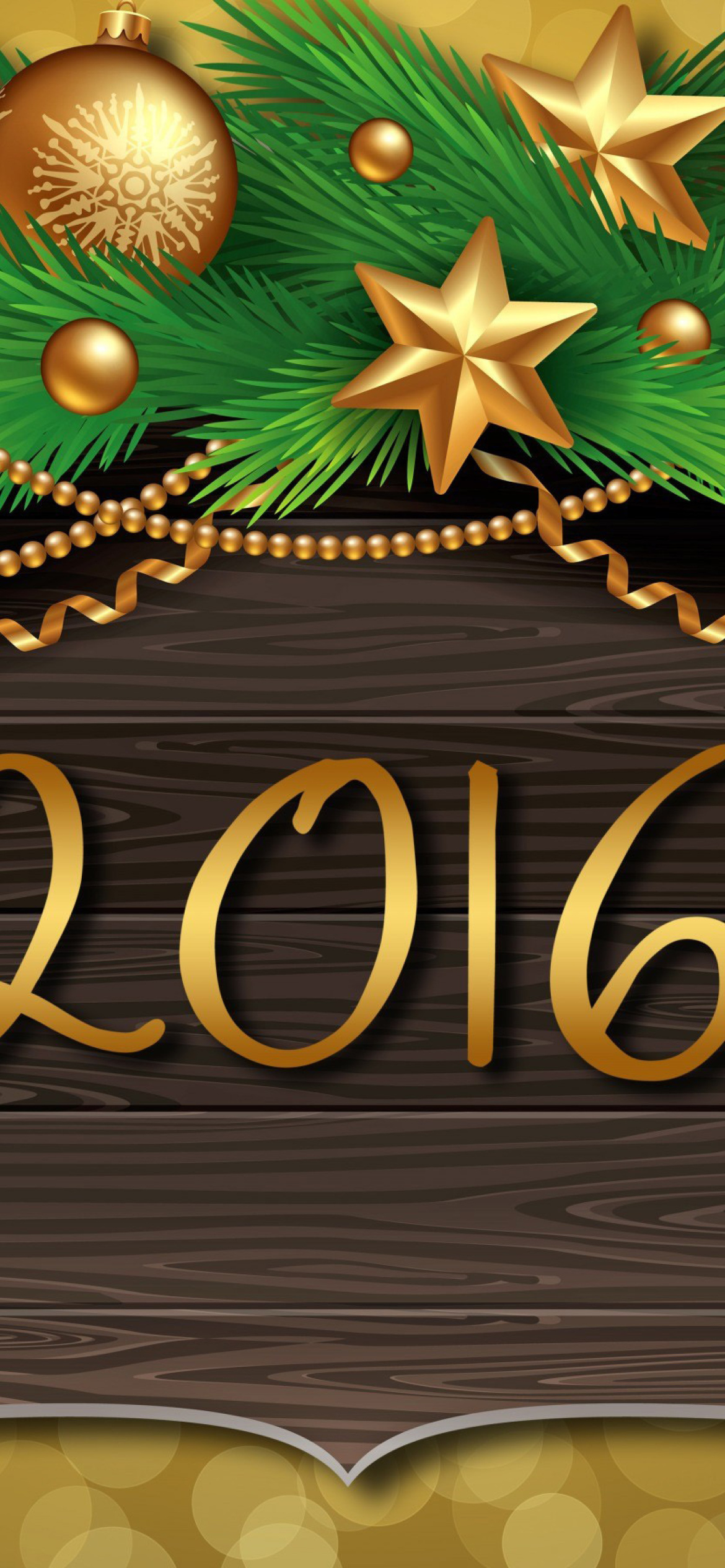 Das Happy New Year 2016 Golden Style Wallpaper 1170x2532