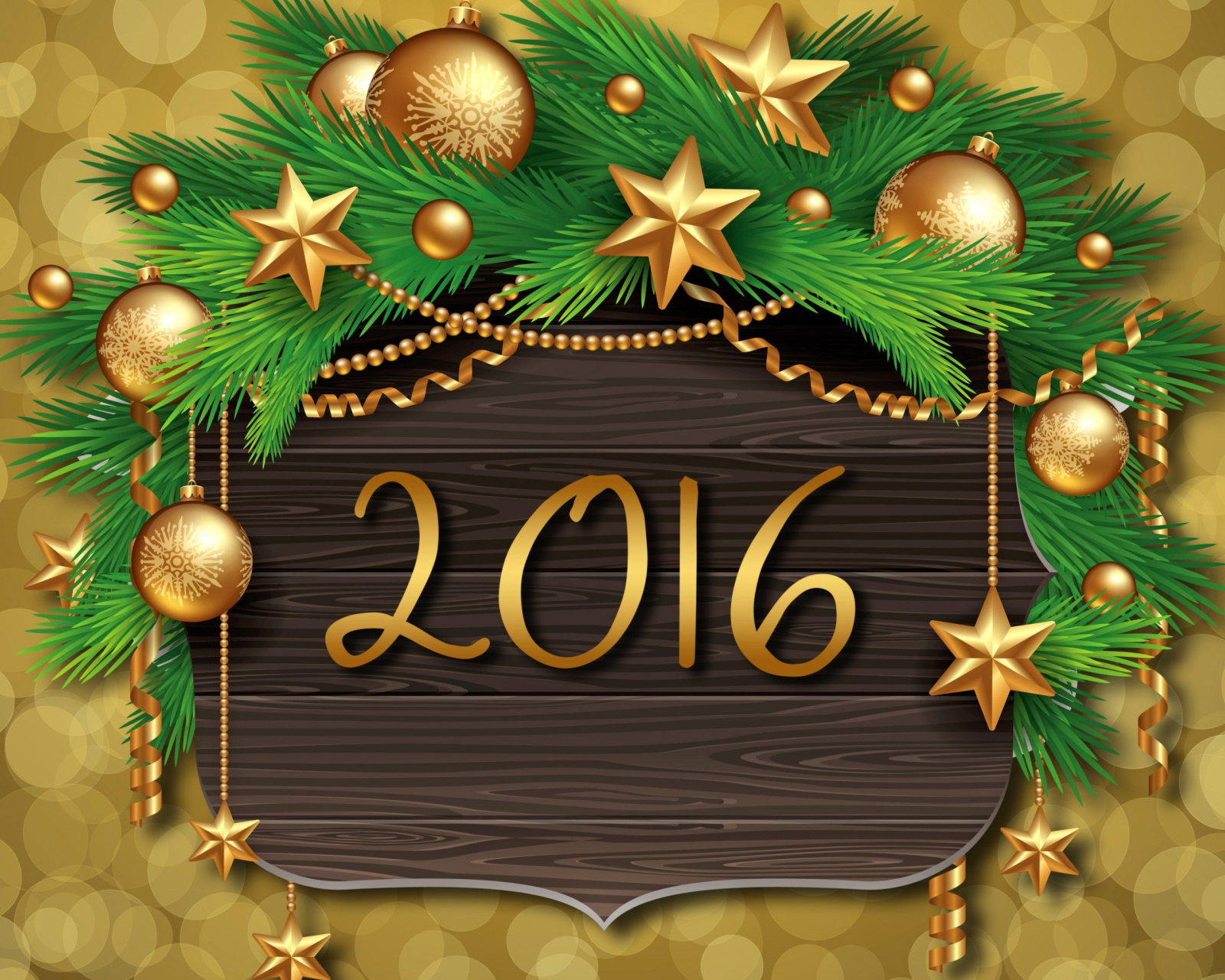 Das Happy New Year 2016 Golden Style Wallpaper 1600x1280