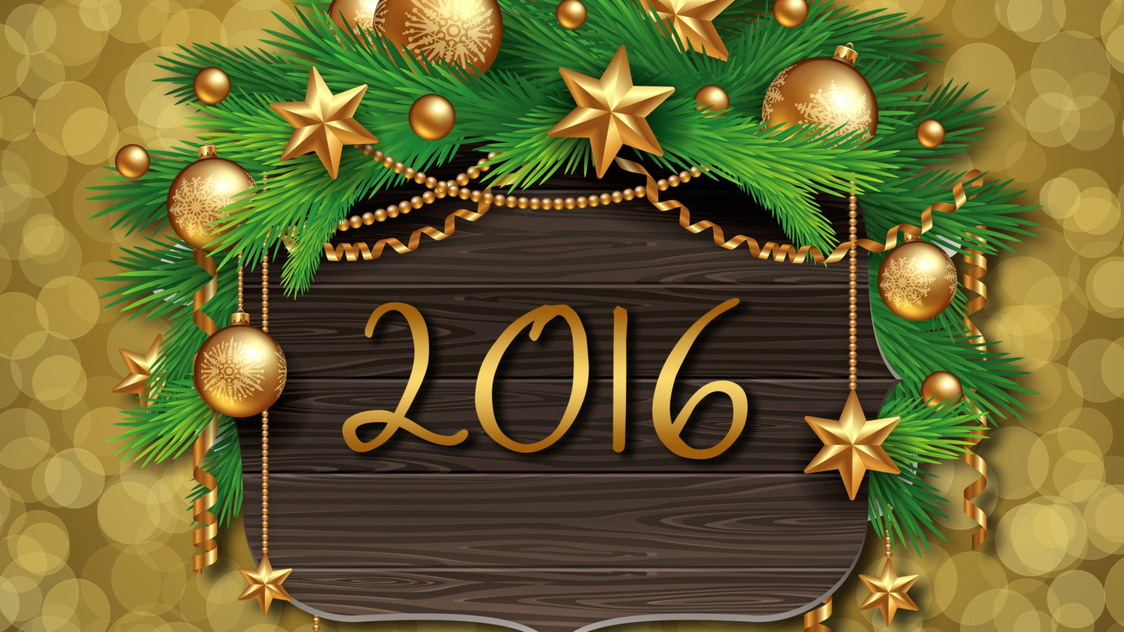 Happy New Year 2016 Golden Style wallpaper 1600x900