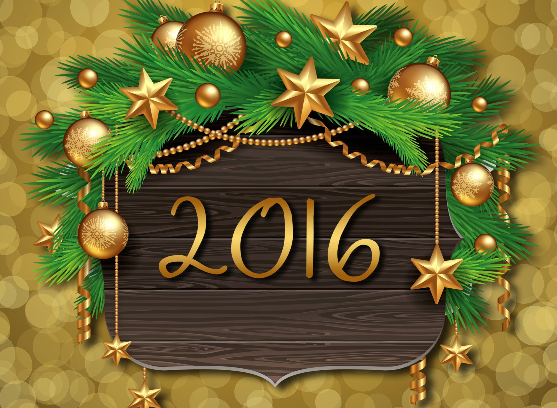 Обои Happy New Year 2016 Golden Style 1920x1408