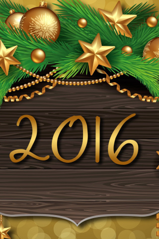 Das Happy New Year 2016 Golden Style Wallpaper 320x480