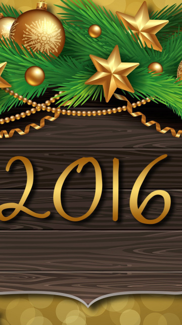 Sfondi Happy New Year 2016 Golden Style 360x640