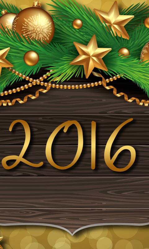Happy New Year 2016 Golden Style wallpaper 480x800