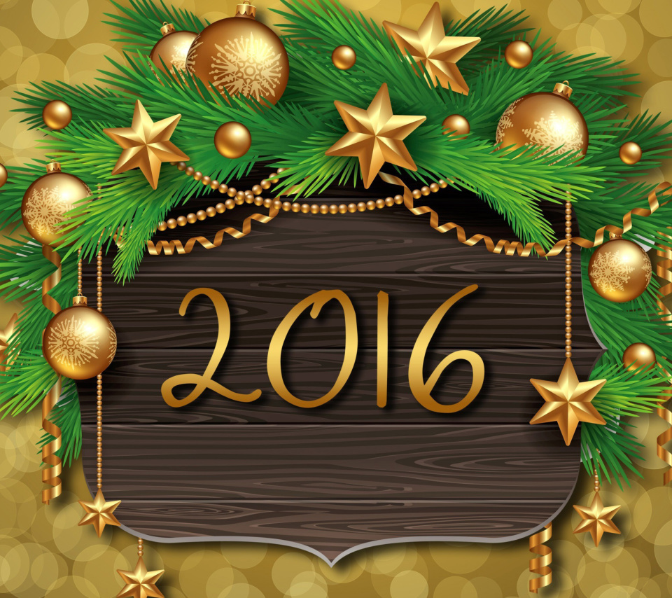 Обои Happy New Year 2016 Golden Style 960x854