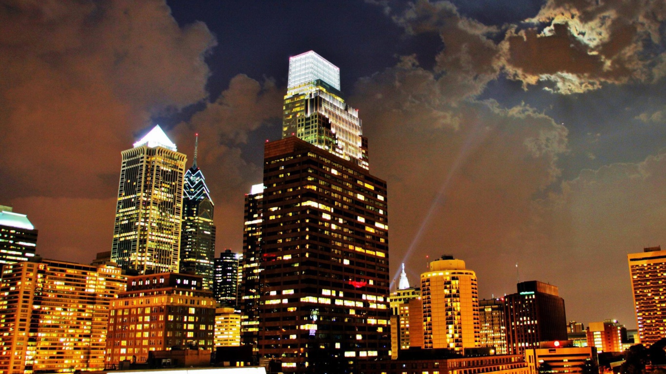 Обои Philadelphia Night Skyline in USA 1366x768