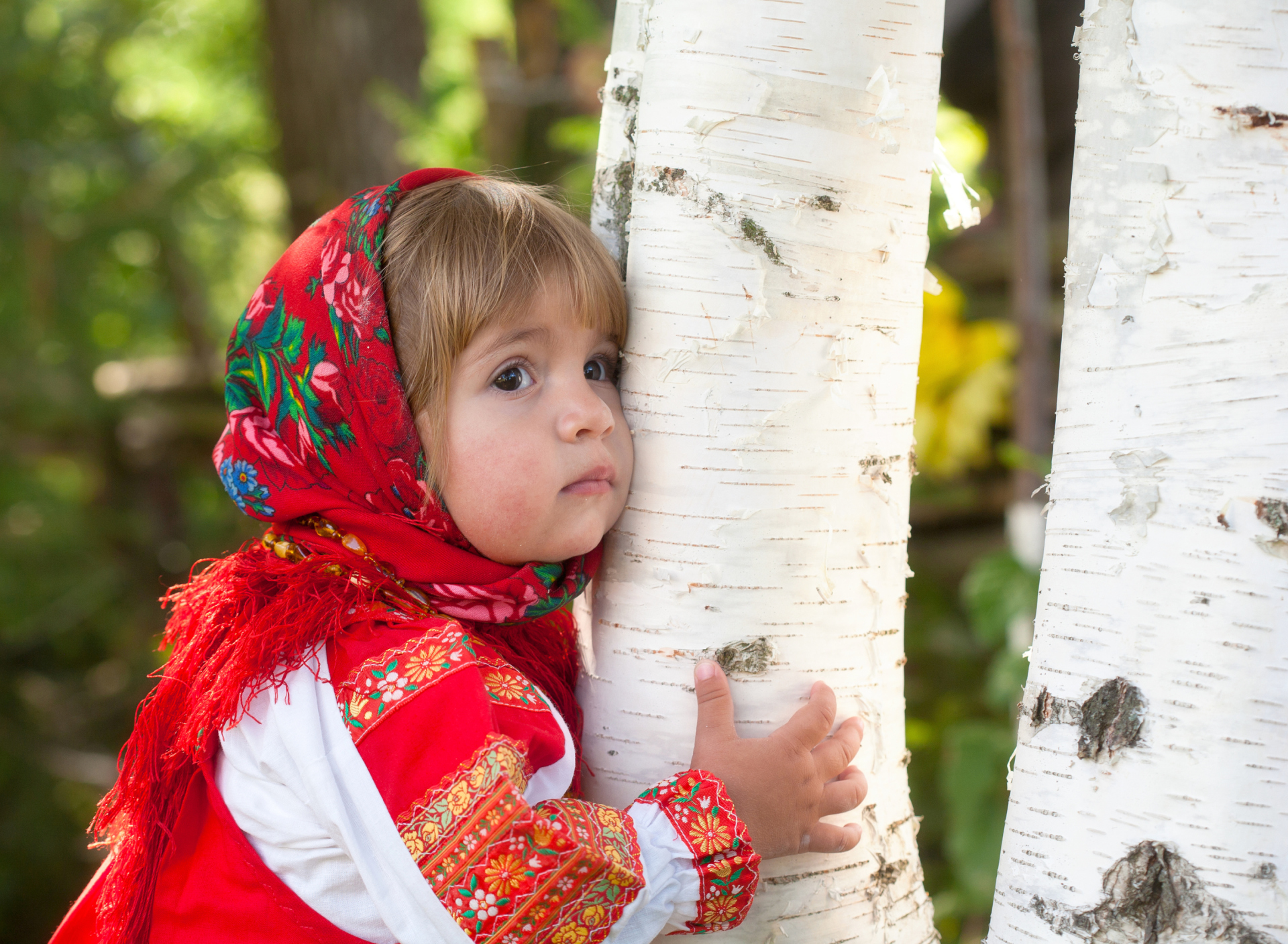 Little Russian Girl And Birch Tree wallpaper 1920x1408