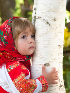 Обои Little Russian Girl And Birch Tree 240x320